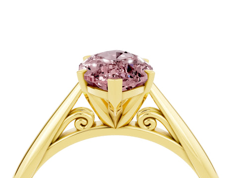 Yellow gold Marquise Cut Morganite Solitaire Engagement Ring with Cathedral Setting and Four-Prong Mount_16