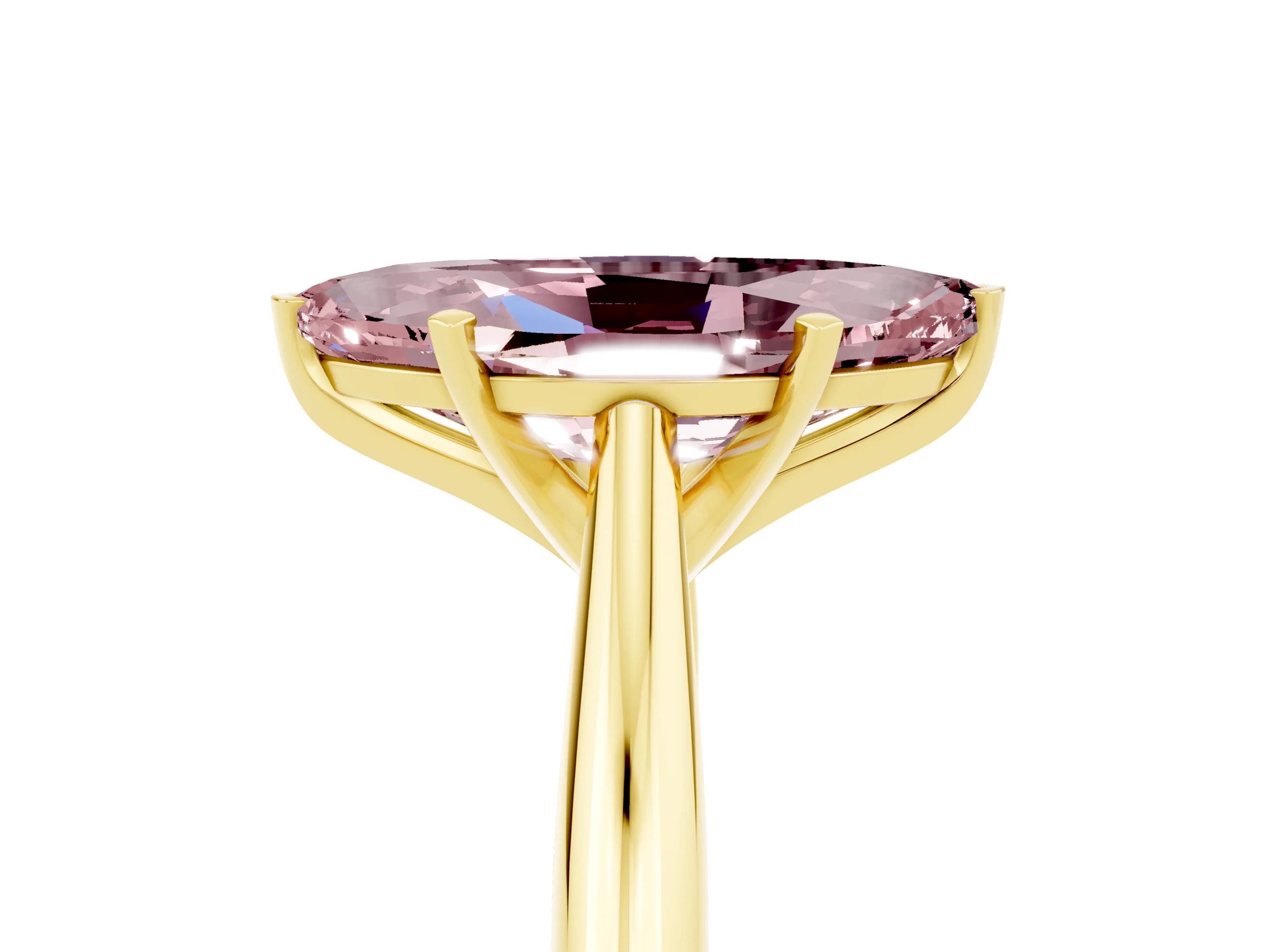 Yellow gold Marquise Cut Morganite Solitaire Engagement Ring with Cathedral Setting and Four-Prong Mount_17