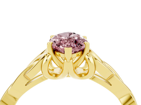 Yellow gold Marquise Cut Morganite Solitaire Engagement Ring with Celtic Knot Band and Four-Prong Setting_4