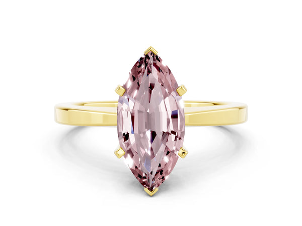 Yellow gold Marquise Cut Morganite Solitaire Engagement Ring with Classic Band and Four-Prong Setting