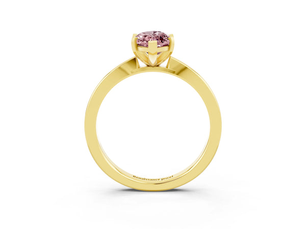 Yellow gold Marquise Cut Morganite Solitaire Engagement Ring with Classic Band and Four-Prong Setting