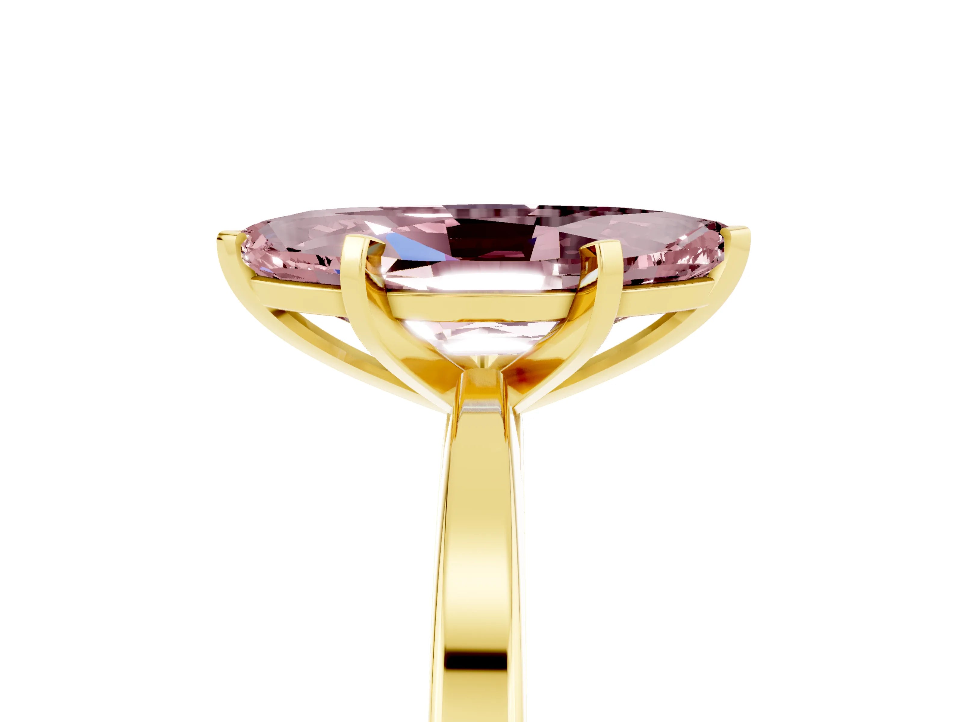 Yellow gold Marquise Cut Morganite Solitaire Engagement Ring with Classic Band and Four-Prong Setting_48