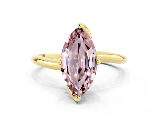 Yellow gold Marquise Cut Morganite Solitaire Engagement Ring with Four-Prong Setting and Classic Band