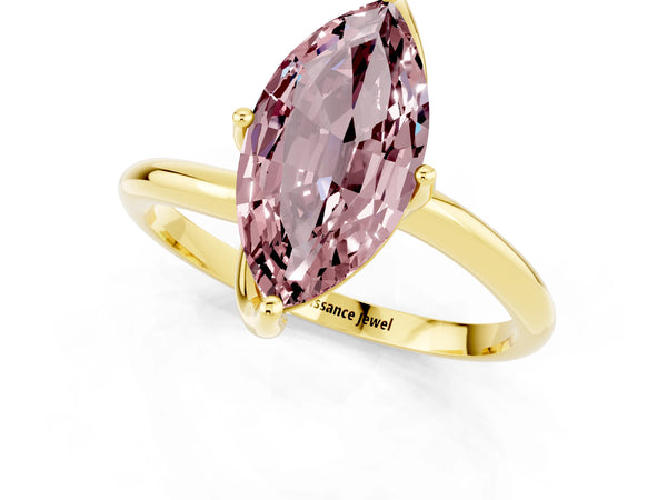 Yellow gold Marquise Cut Morganite Solitaire Engagement Ring with Four-Prong Setting and Classic Band