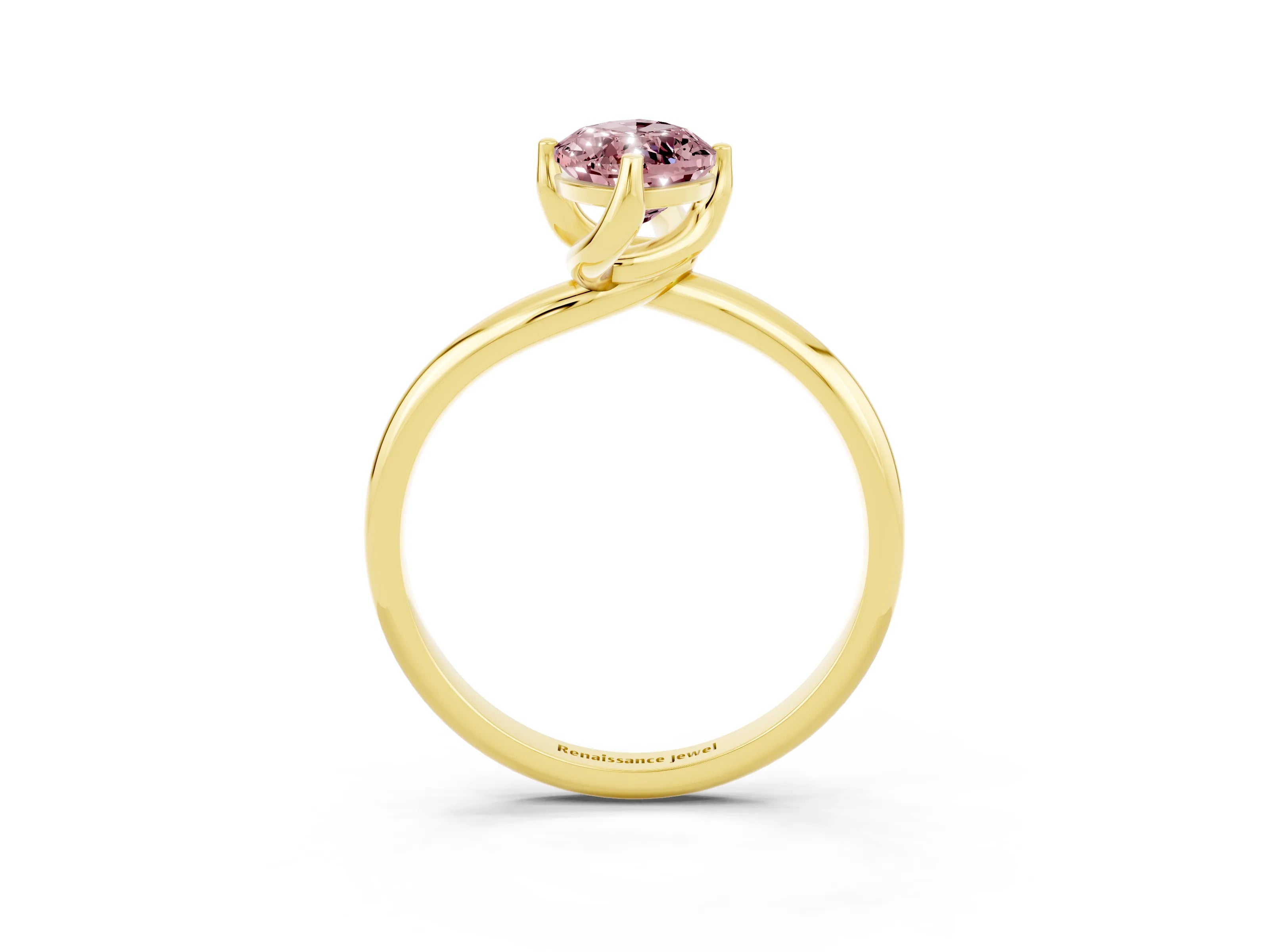 Yellow gold Marquise Cut Morganite Solitaire Engagement Ring with Four-Prong Setting and Classic Band_15
