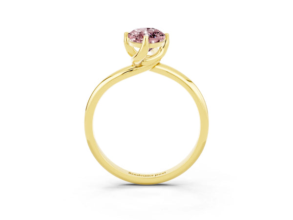 Yellow gold Marquise Cut Morganite Solitaire Engagement Ring with Four-Prong Setting and Classic Band