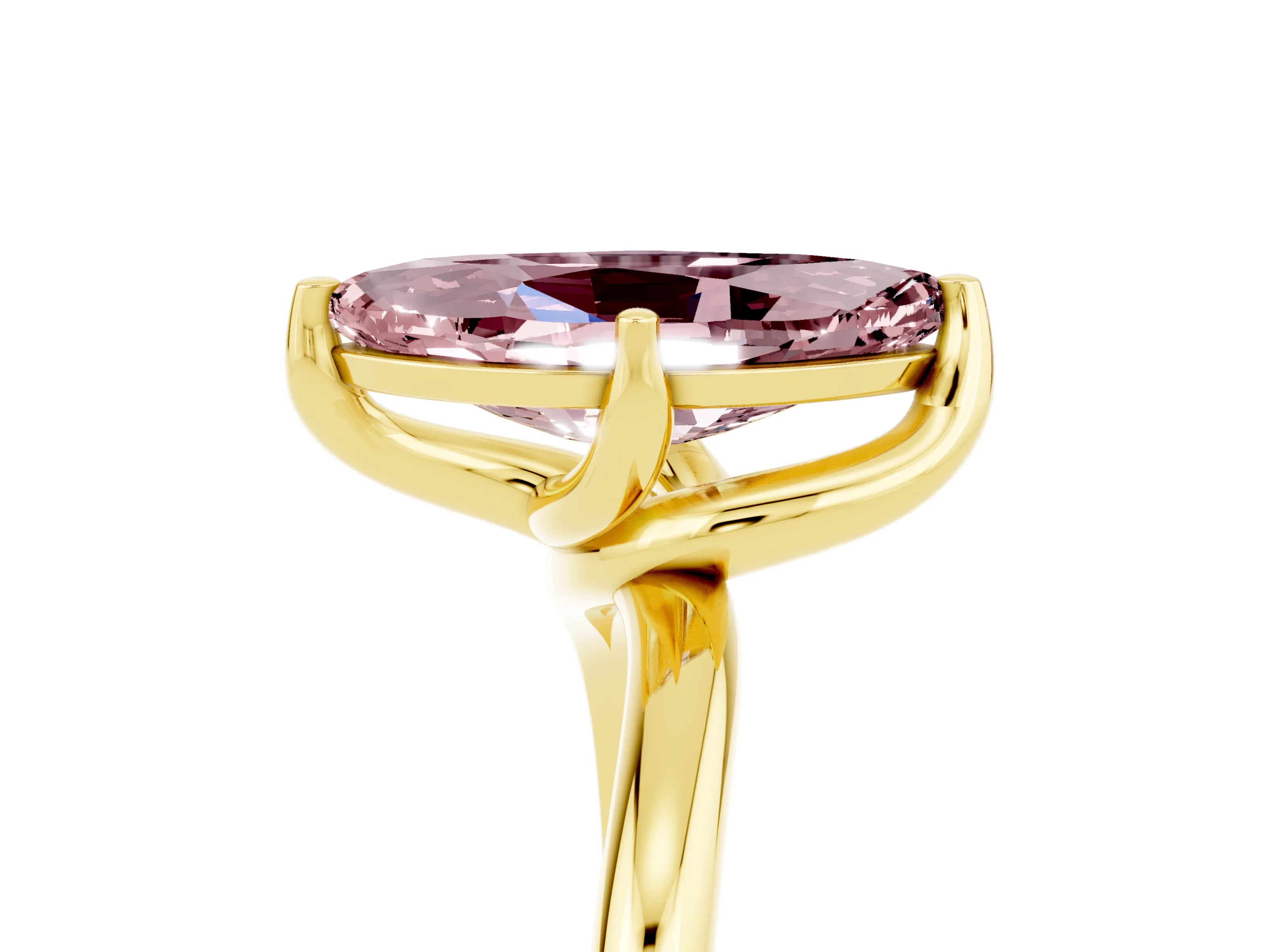 Yellow gold Marquise Cut Morganite Solitaire Engagement Ring with Four-Prong Setting and Classic Band_17