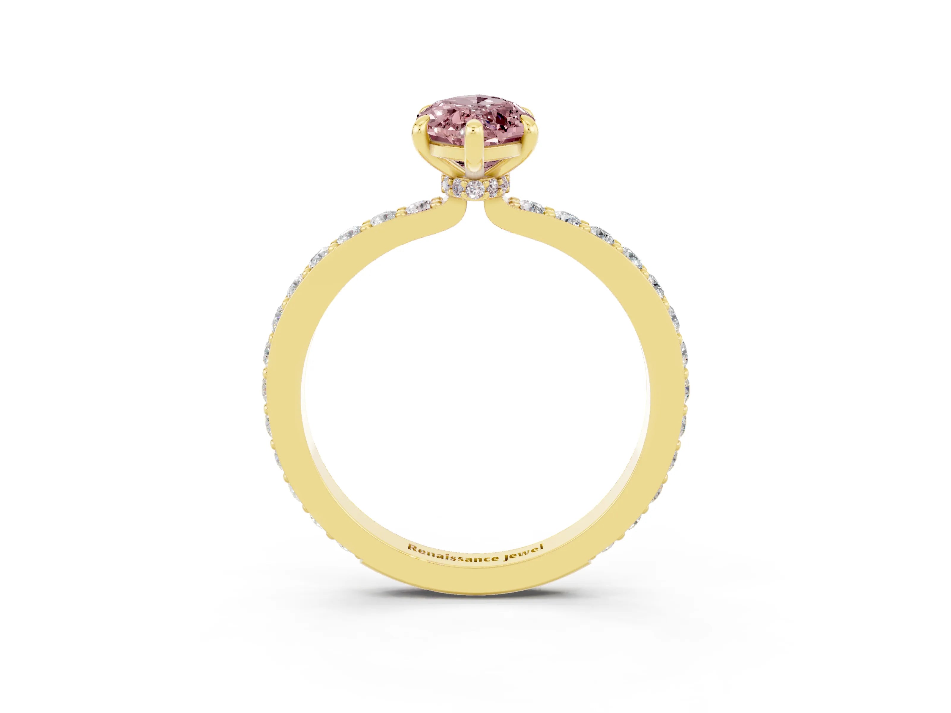 Yellow gold Marquise Cut Morganite Solitaire Engagement Ring with Pavé Band and Four-Prong Setting_3