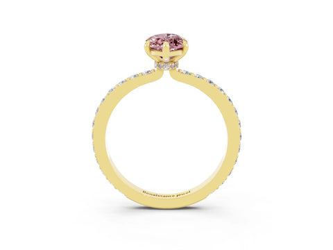 Yellow gold Marquise Cut Morganite Solitaire Engagement Ring with Pavé Band and Four-Prong Setting_3