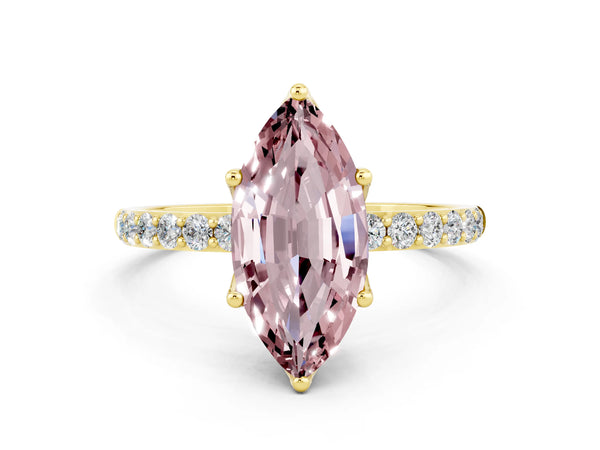 Yellow gold Marquise Cut Morganite Solitaire Engagement Ring with Round  Pavé Band and Prong Setting