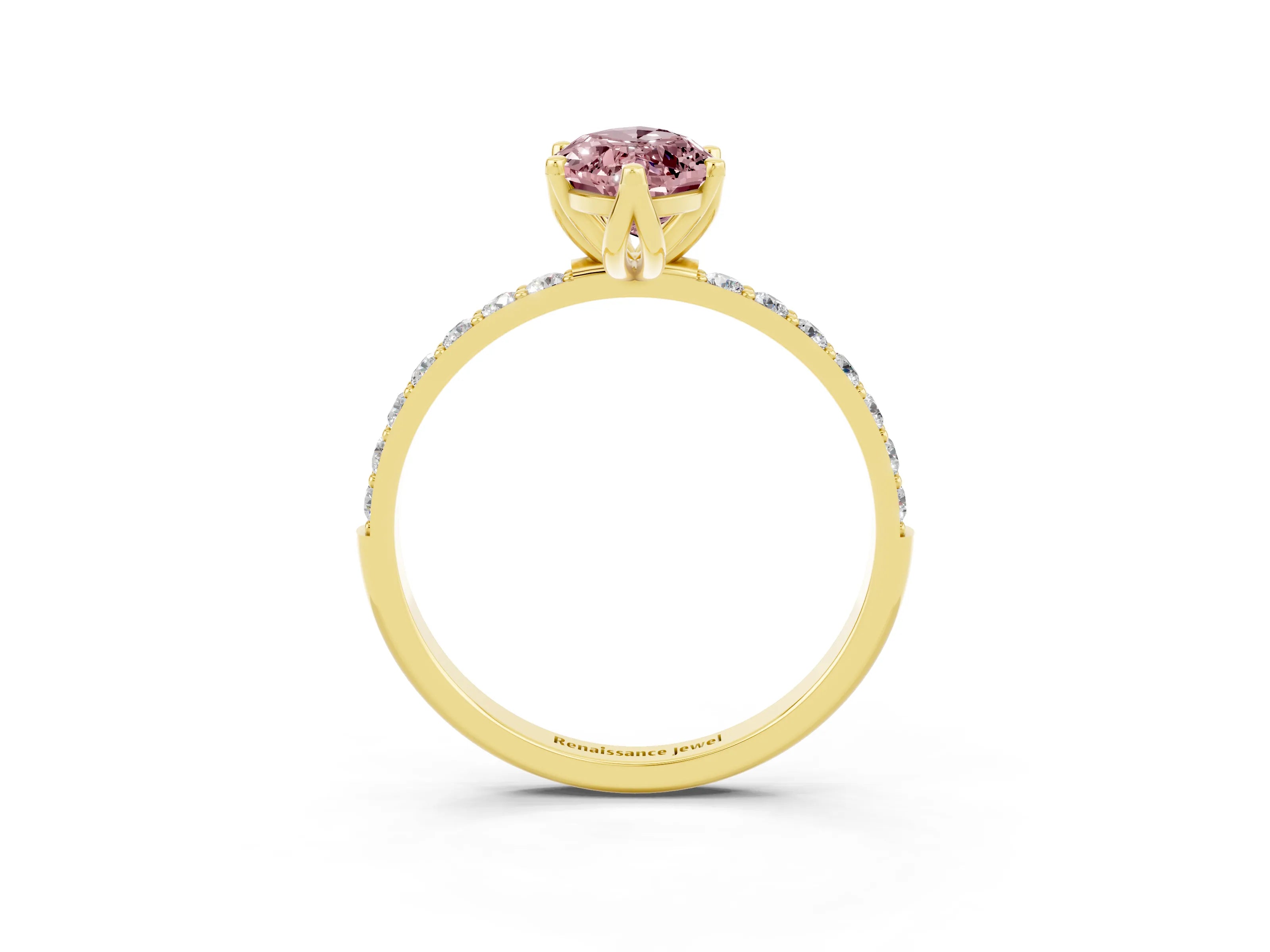 Yellow gold Marquise Cut Morganite Solitaire Engagement Ring with Pavé Band and Prong Setting_3