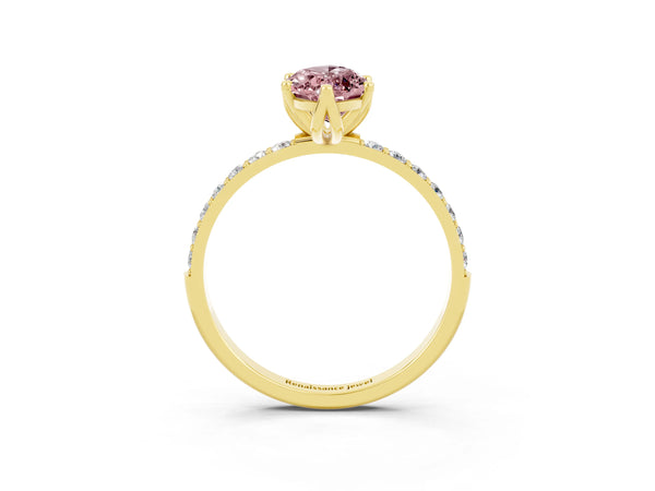 Yellow gold Marquise Cut Morganite Solitaire Engagement Ring with Round  Pavé Band and Prong Setting