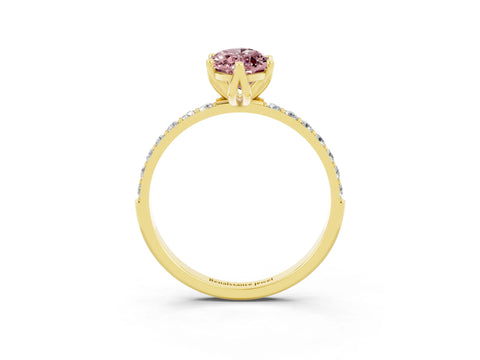 Yellow gold Marquise Cut Morganite Solitaire Engagement Ring with Pavé Band and Prong Setting_3