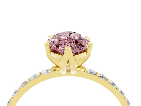 Yellow gold Marquise Cut Morganite Solitaire Engagement Ring with Pavé Band and Prong Setting_4