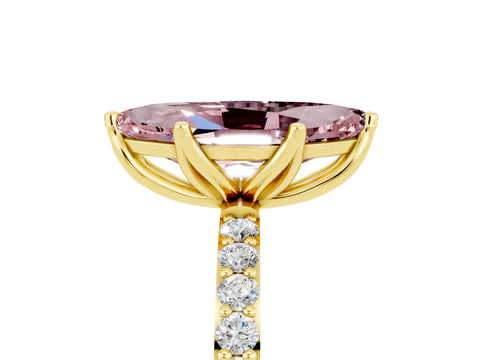 Yellow gold Marquise Cut Morganite Solitaire Engagement Ring with Pavé Band and Prong Setting_5