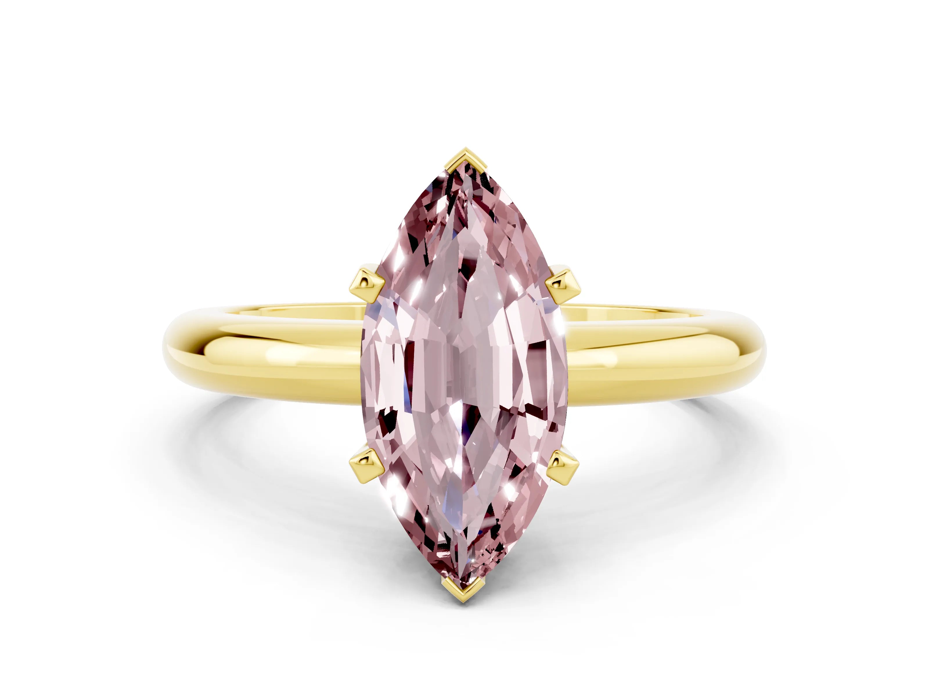 Yellow gold Marquise Cut Morganite Solitaire Engagement Ring with Round Band and Four-Prong Setting_12