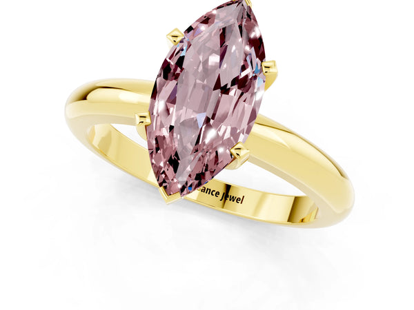 Yellow gold Marquise Cut Morganite Solitaire Engagement Ring with Round Band and Four-Prong Setting