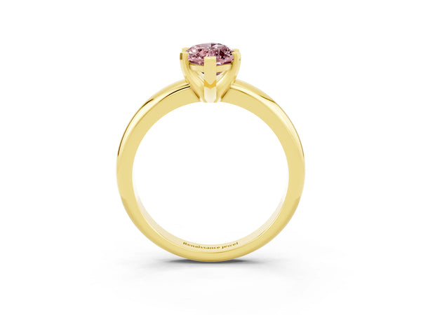 Yellow gold Marquise Cut Morganite Solitaire Engagement Ring with Round Band and Four-Prong Setting