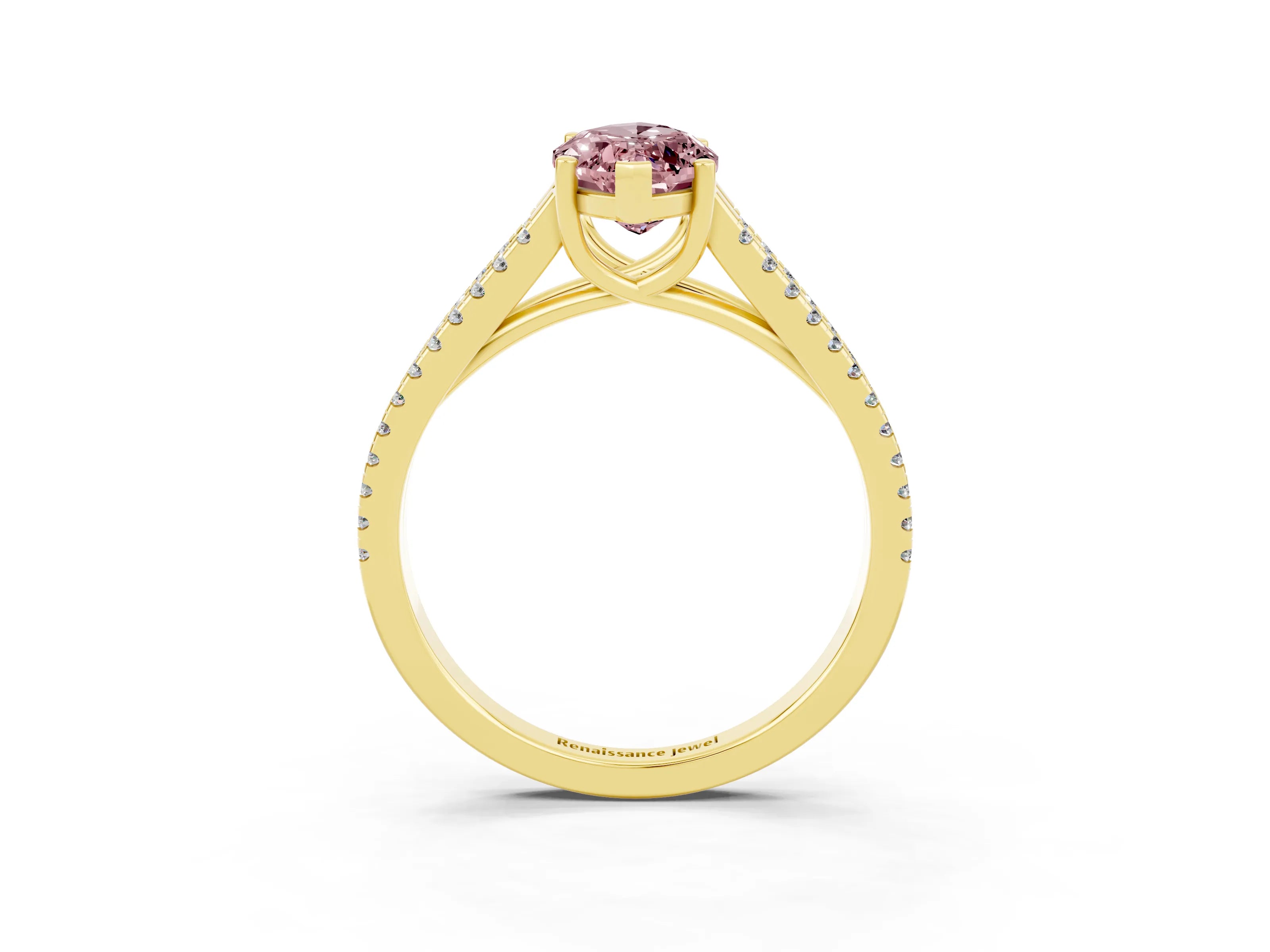 Yellow gold Marquise Cut Morganite Solitaire Engagement Ring with Split Shank Pavé Band_3