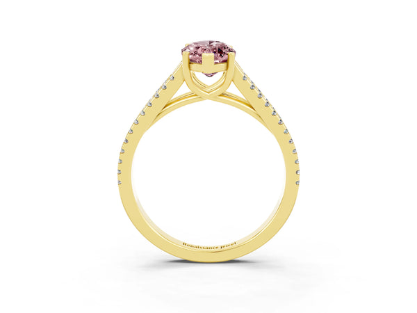 Yellow gold Marquise Cut Morganite Solitaire Engagement Ring with Split Shank Pavé Band
