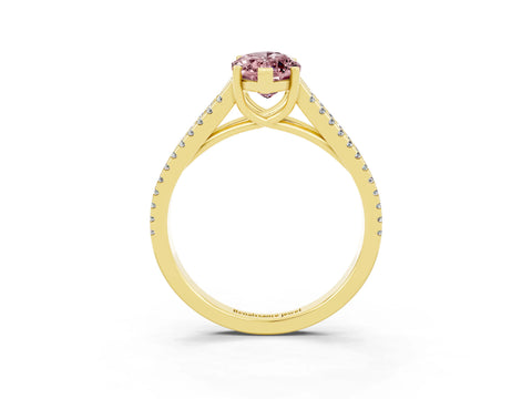 Yellow gold Marquise Cut Morganite Solitaire Engagement Ring with Split Shank Pavé Band_3