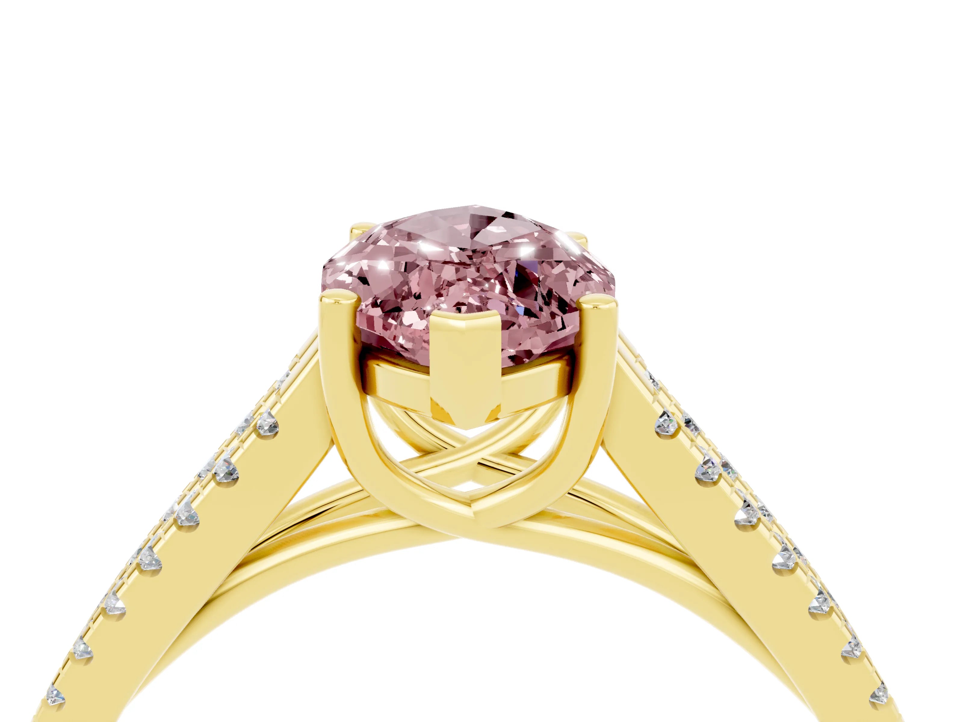 Yellow gold Marquise Cut Morganite Solitaire Engagement Ring with Split Shank Pavé Band_4
