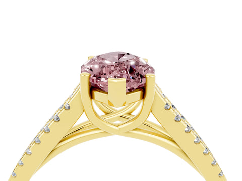 Yellow gold Marquise Cut Morganite Solitaire Engagement Ring with Split Shank Pavé Band_4