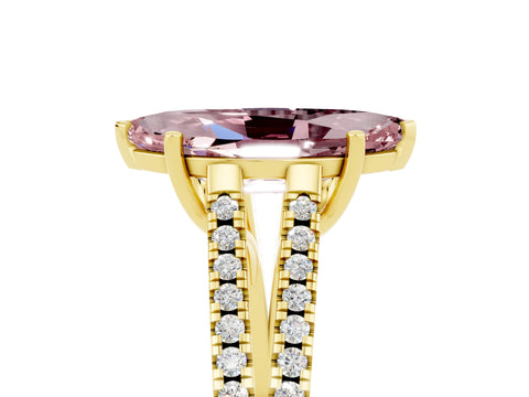 Yellow gold Marquise Cut Morganite Solitaire Engagement Ring with Split Shank Pavé Band_5
