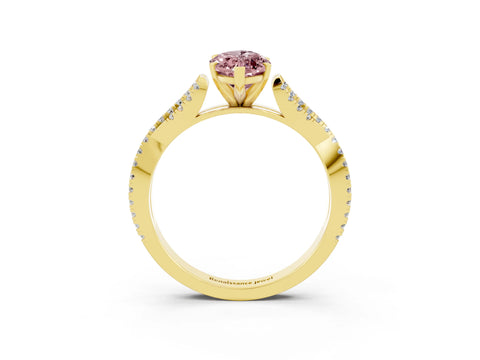 Yellow gold Marquise Cut Morganite Solitaire Engagement Ring with Twisted Pavé Band and Four-Prong Setting_3
