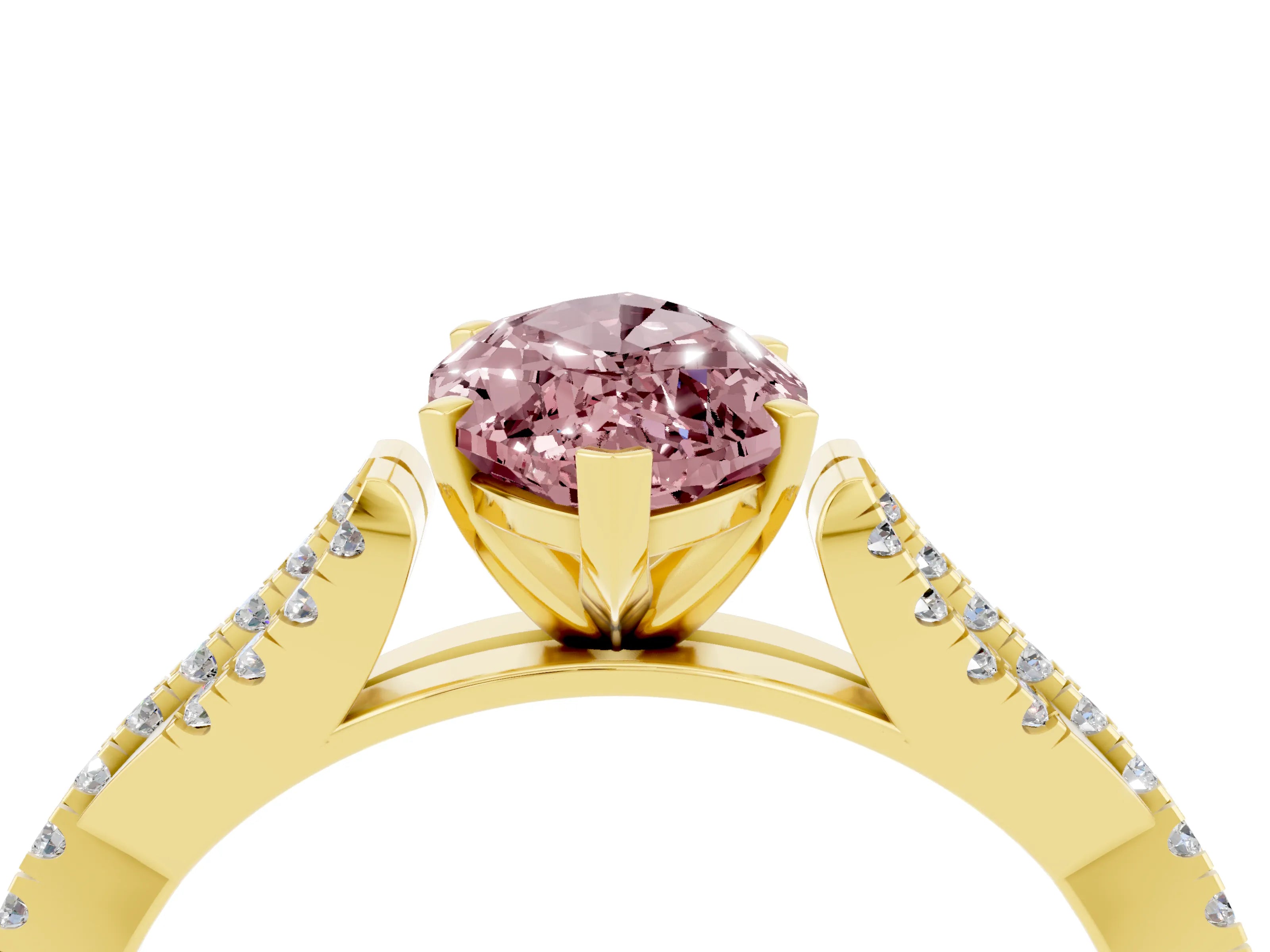 Yellow gold Marquise Cut Morganite Solitaire Engagement Ring with Twisted Pavé Band and Four-Prong Setting_4