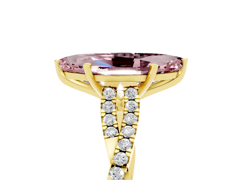 Yellow gold Marquise Cut Morganite Solitaire Engagement Ring with Twisted Pavé Band and Four-Prong Setting_5