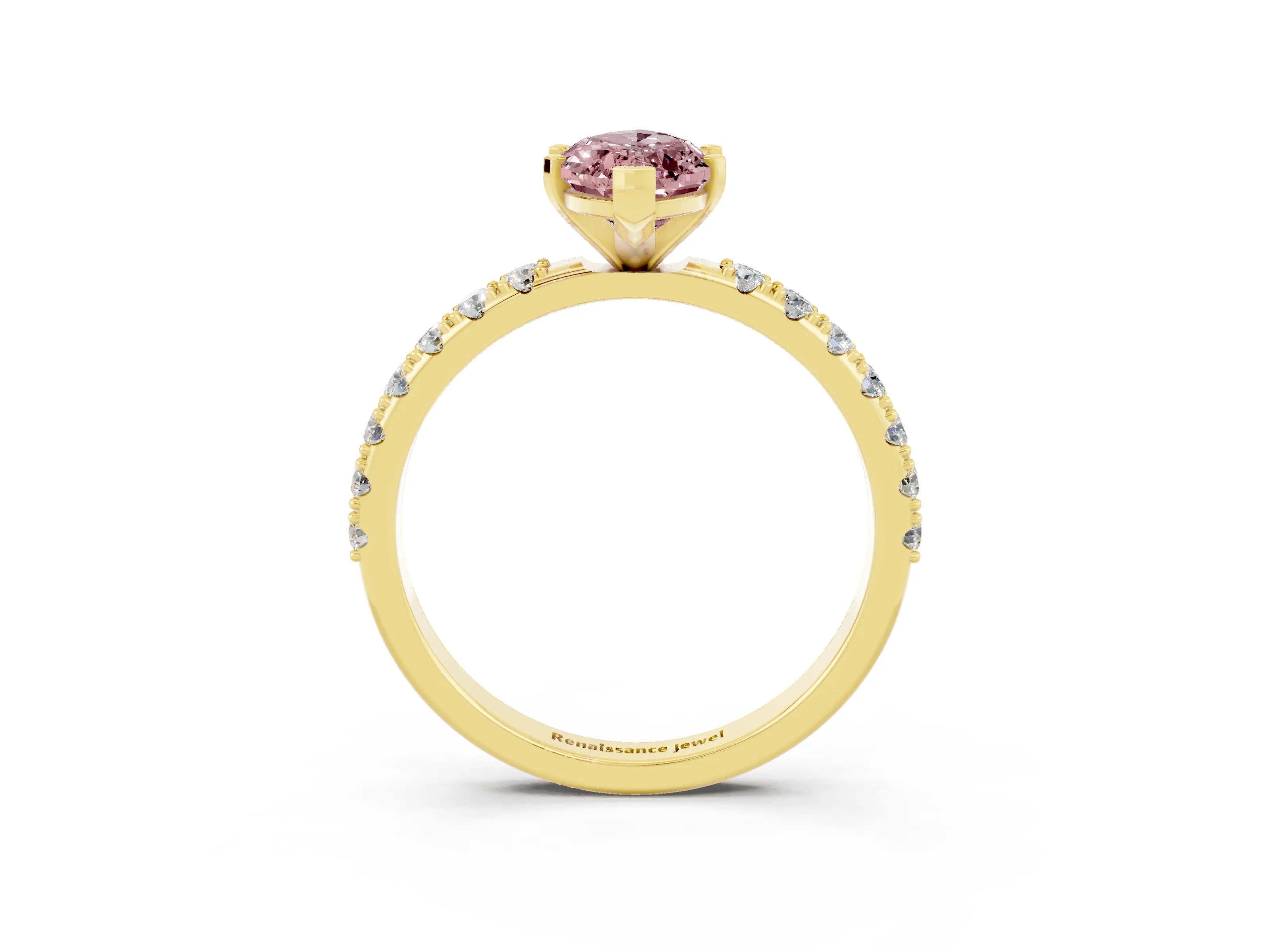 Yellow gold Marquise Cut Morganite Solitaire Pavé Band with Four-Prong Setting_3