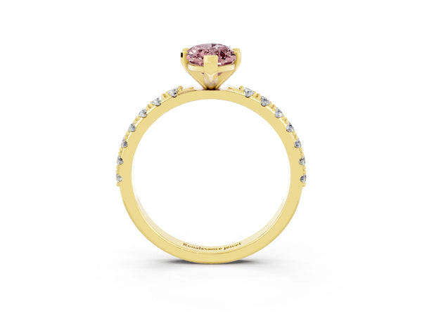 Yellow gold Marquise Cut Morganite Solitaire Pavé Band with Four-Prong Setting