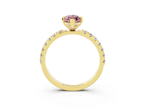 Yellow gold Marquise Cut Morganite Solitaire Pavé Band with Four-Prong Setting_3