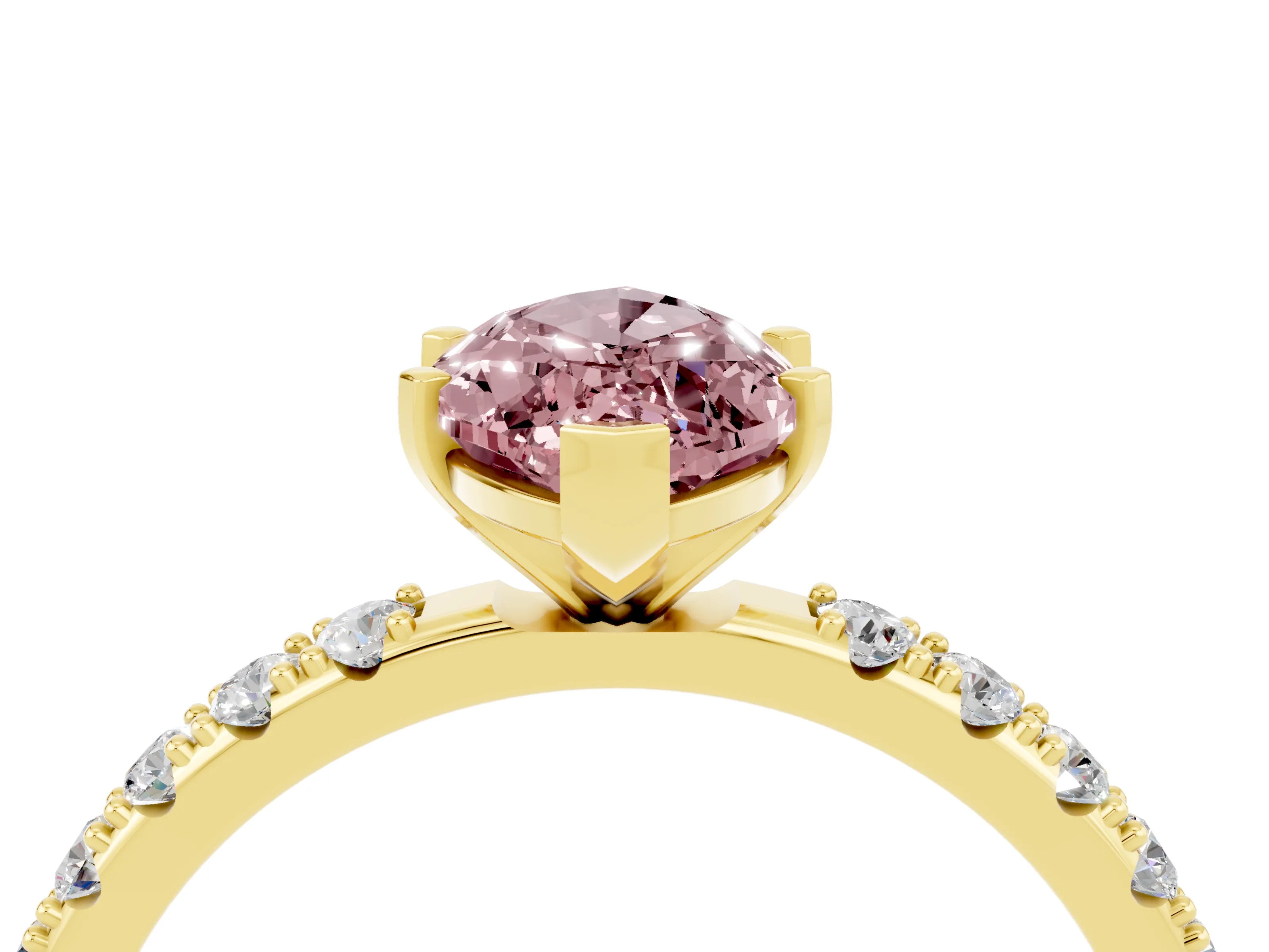 Yellow gold Marquise Cut Morganite Solitaire Pavé Band with Four-Prong Setting_4