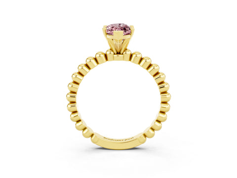 Yellow gold Marquise Cut Morganite Solitaire Ring with Beaded Band and Prong Setting_3