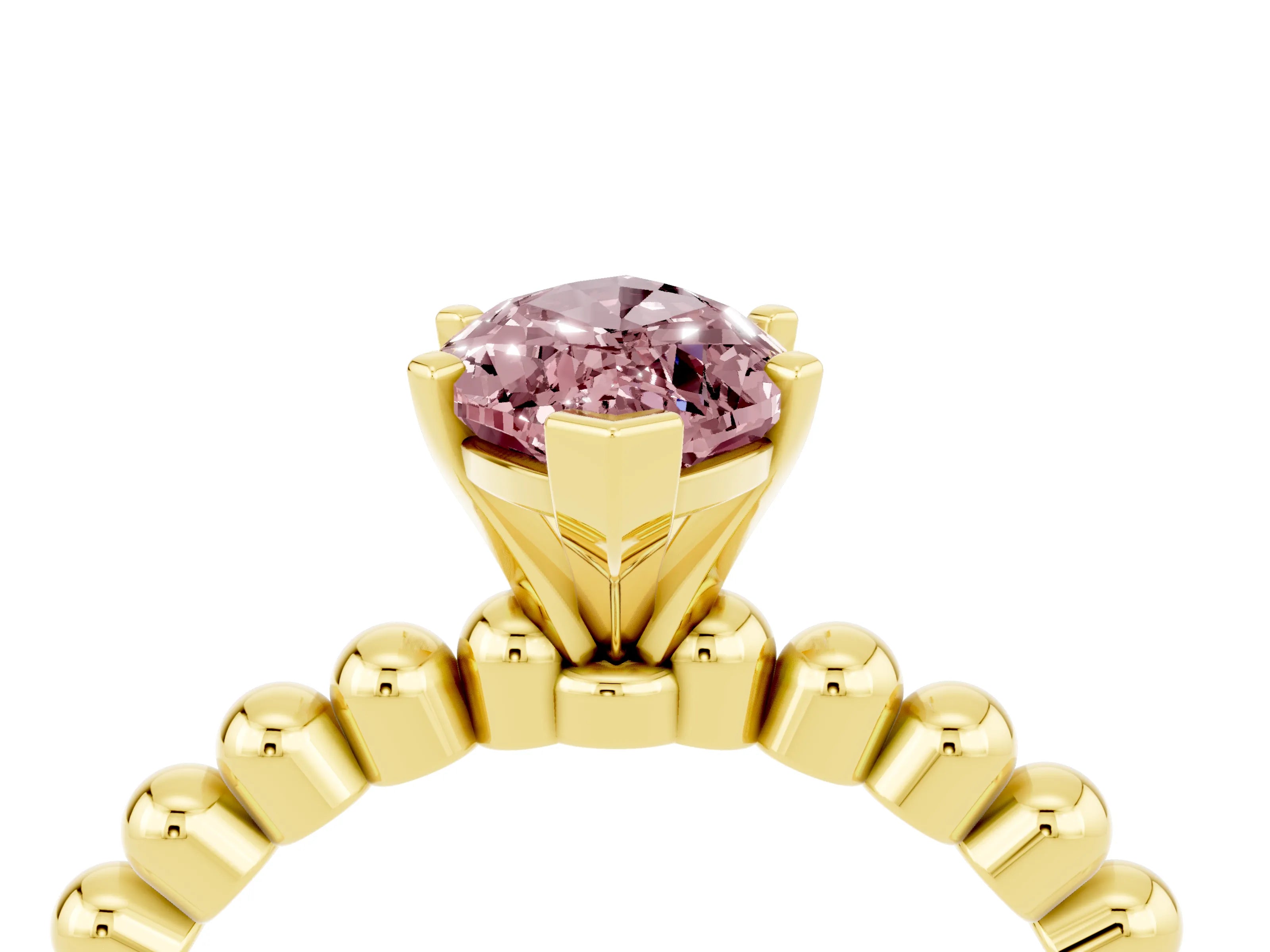 Yellow gold Marquise Cut Morganite Solitaire Ring with Beaded Band and Prong Setting_4