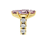 Yellow gold Marquise Cut Morganite Solitaire Ring with Cathedral Setting and Pavé Band_5