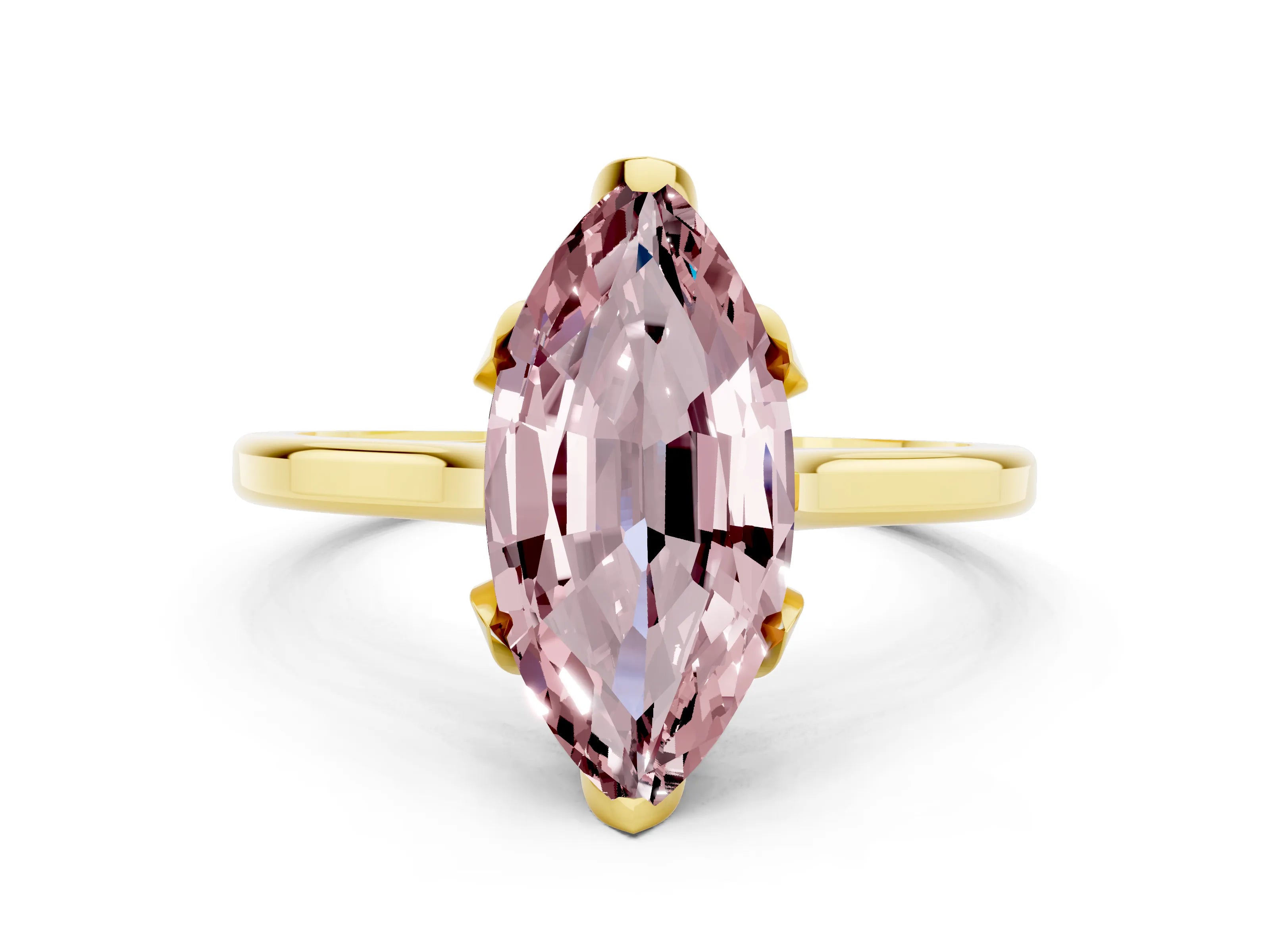 Yellow gold Marquise Cut Morganite Solitaire Ring with Flower Prong Setting and Classic Band_12