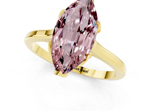 Yellow gold Marquise Cut Morganite Solitaire Ring with Flower Prong Setting and Classic Band_13