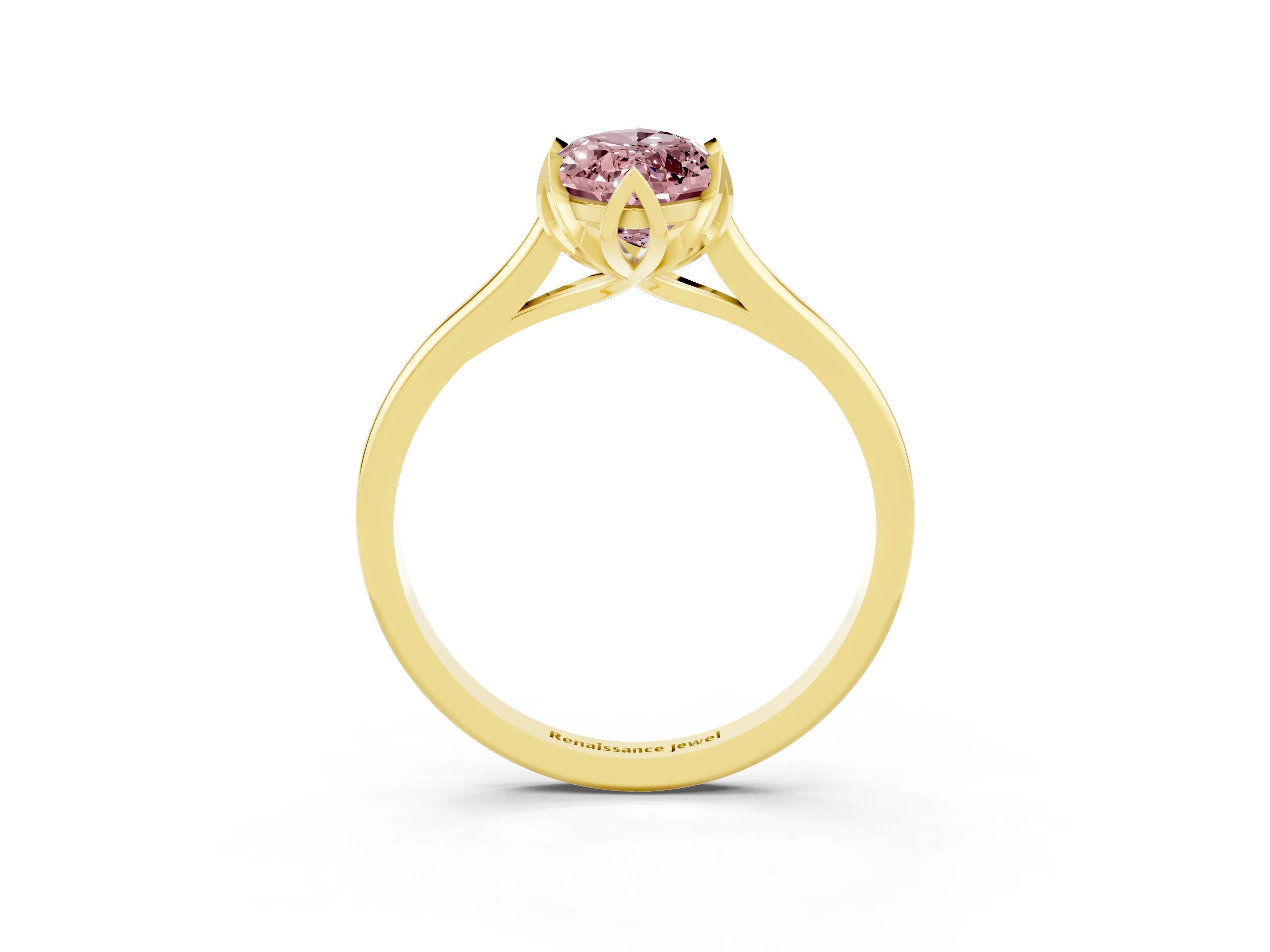 Yellow gold Marquise Cut Morganite Solitaire Ring with Flower Prong Setting and Classic Band_15