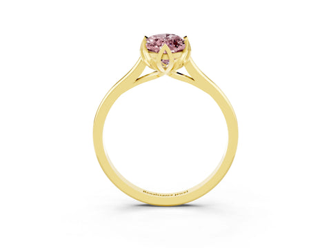 Yellow gold Marquise Cut Morganite Solitaire Ring with Flower Prong Setting and Classic Band_15