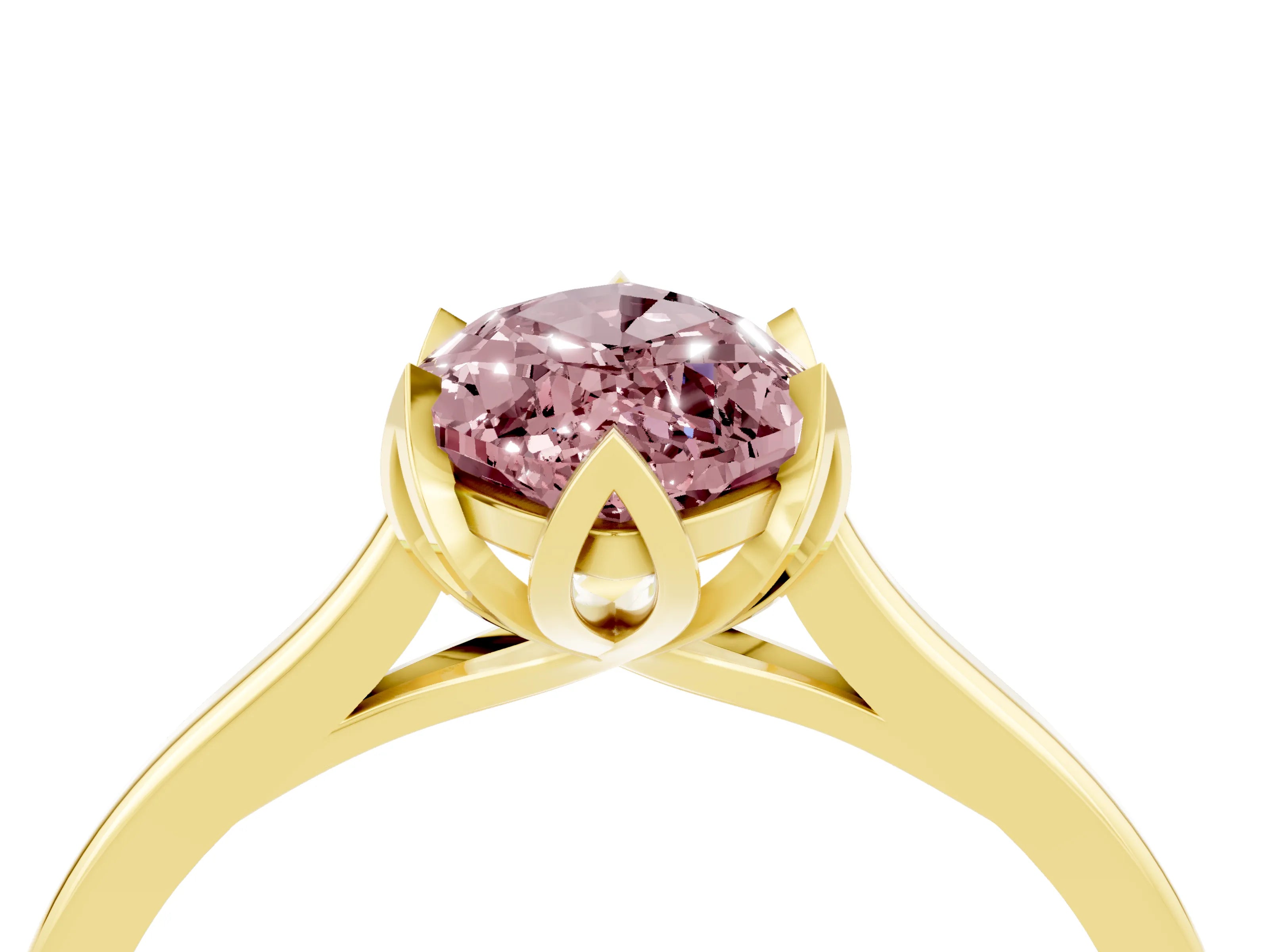 Yellow gold Marquise Cut Morganite Solitaire Ring with Flower Prong Setting and Classic Band_16