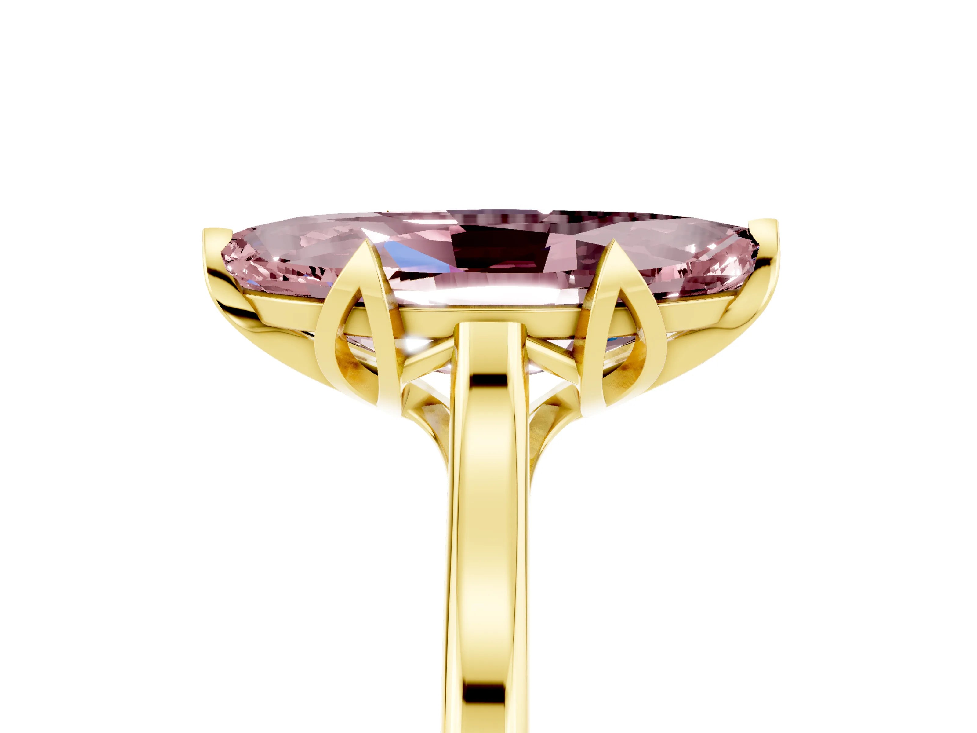 Yellow gold Marquise Cut Morganite Solitaire Ring with Flower Prong Setting and Classic Band_17