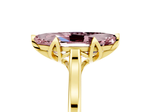 Yellow gold Marquise Cut Morganite Solitaire Ring with Flower Prong Setting and Classic Band_17