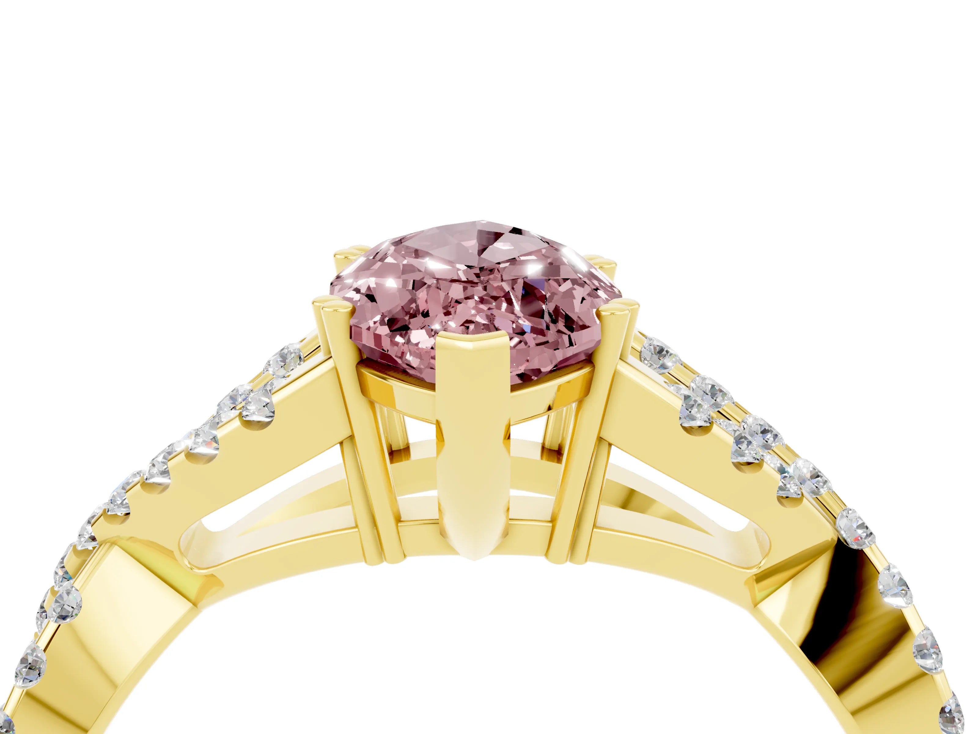 Yellow gold Marquise Cut Morganite Solitaire Ring with Four-Prong Setting and Twisted Pavé Band_4