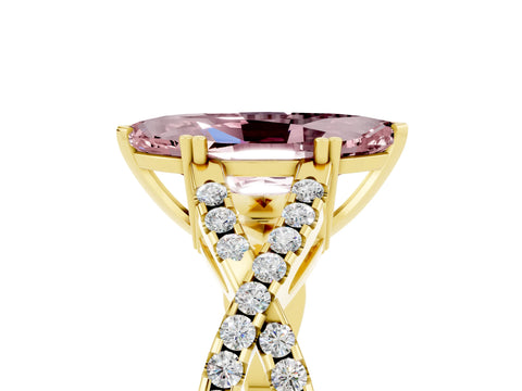 Yellow gold Marquise Cut Morganite Solitaire Ring with Four-Prong Setting and Twisted Pavé Band_5