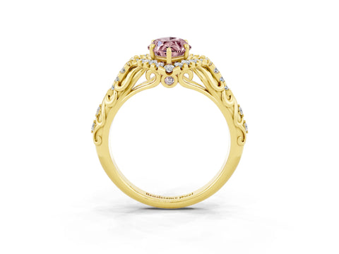 Yellow gold Marquise Cut Morganite Solitaire Ring with Hidden Halo and Pavé Band_37