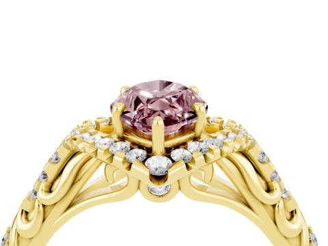 Yellow gold Marquise Cut Morganite Solitaire Ring with Hidden Halo and Pavé Band_38