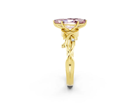 Yellow gold Marquise Cut Morganite Solitaire Ring with Milgrain Pavé Band and Four-Prong Setting_14